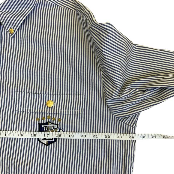 Escada Sport Vintage Blue & White Striped Long Sleeve Crested Button-up Shirt - Picture 10 of 16